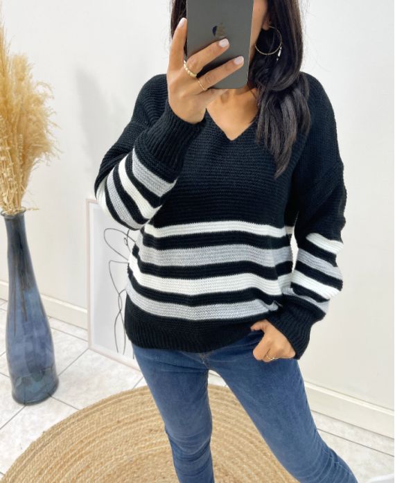 WOOL PULLOVER AH68 STRIPES BLACK