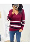 PULLOVER LAINE A RAYURES AH68 BORDEAUX