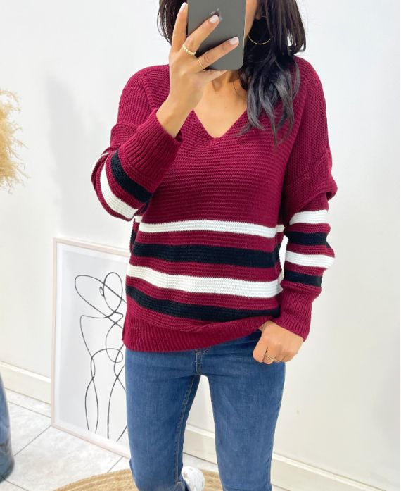 WOOL PULLOVER AH68 BURGUNDY