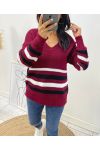 PULLOVER LAINE A RAYURES AH68 BORDEAUX