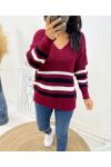 PULLOVER LAINE A RAYURES AH68 BORDEAUX