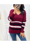 PULLOVER LAINE A RAYURES AH68 BORDEAUX