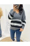 AH68 STRIPED WOOL PULLOVER DARK GREY