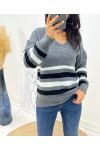 AH68 STRIPED WOOL PULLOVER DARK GREY