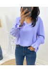 FLIESSENDE BLUSE MIT FRANOUS-ÄRMELN AH1422 LILA