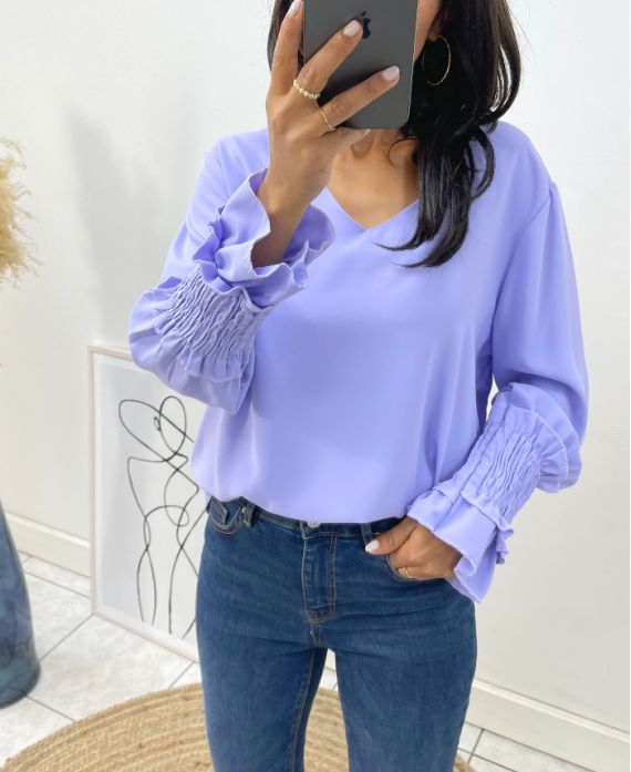 FLIESSENDE BLUSE MIT FRANOUS-ÄRMELN AH1422 LILA