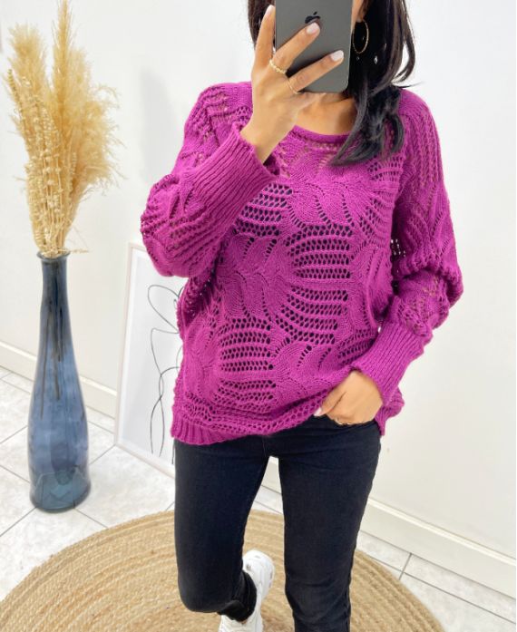 SWEATER OPENWORK AH133 PRUNE