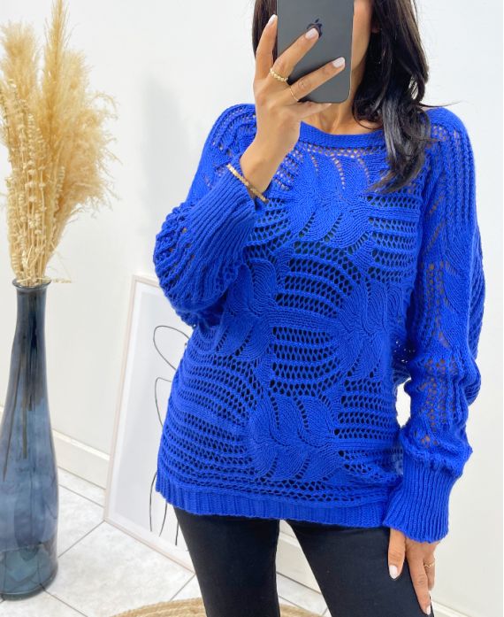 AŻUROWY SWETER AH133 ROYAL BLUE