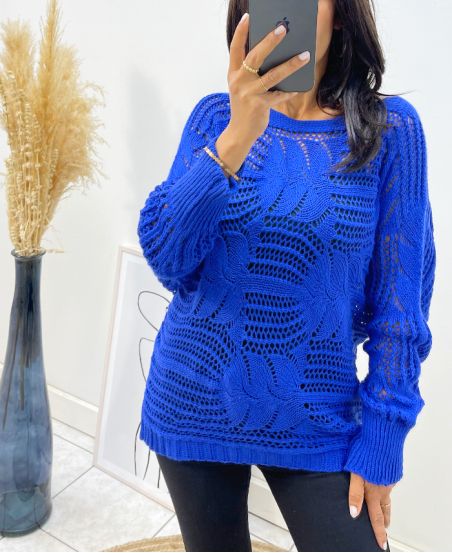 AŻUROWY SWETER AH133 ROYAL BLUE