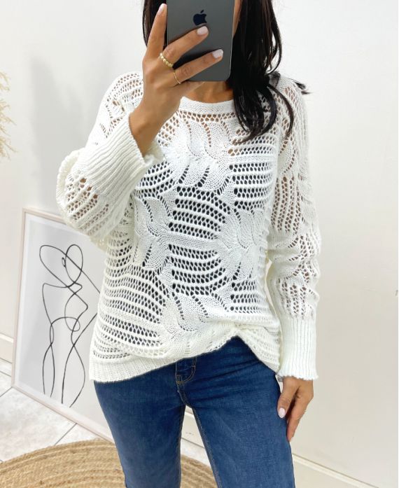 PULLOVER AJOURE AH133 BLANC