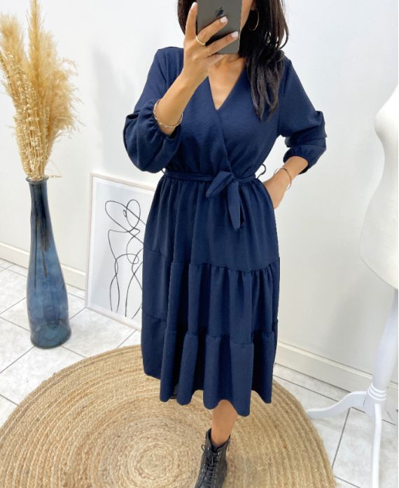 ROBE MANCHE LONGUE AH259 BLEU MARINE