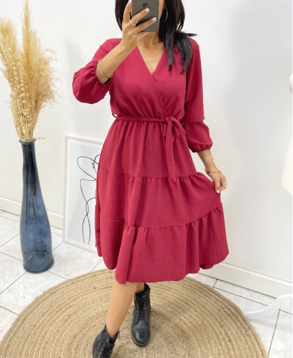 ROBE MANCHE LONGUE AH259 BORDEAUX