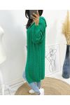 GILET LONG TORSADE A CAPUCHE AH96 VERT EMERAUDE