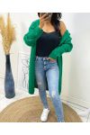 GILET LONG TORSADE A CAPUCHE AH96 VERT EMERAUDE