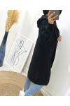 GILET LONG TORSADE A CAPUCHE AH96 NOIR