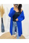 GILET LONG TORSADE A CAPUCHE AH96 BLEU ROYAL