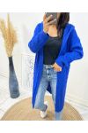 GILET LONG TORSADE A CAPUCHE AH96 BLEU ROYAL