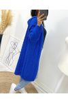 GILET LONG TORSADE A CAPUCHE AH96 BLEU ROYAL