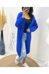 GILET LONG TORSADE A CAPUCHE AH96 BLEU ROYAL