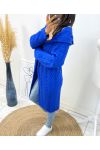 GILET LONG TORSADE A CAPUCHE AH96 BLEU ROYAL