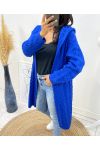 GILET LONG TORSADE A CAPUCHE AH96 BLEU ROYAL