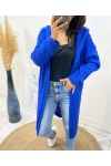 GILET LONG TORSADE A CAPUCHE AH96 BLEU ROYAL