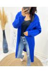 GILET LONG TORSADE A CAPUCHE AH96 BLEU ROYAL