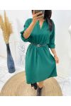 ROBE TUNIQUE OVERSIZE + CEINTURE OFFERTE AH264 VERT EMERAUDE