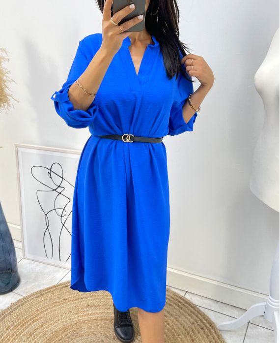 ROBE TUNIQUE OVERSIZE + CEINTURE OFFERTE AH264 BLEU ROYAL