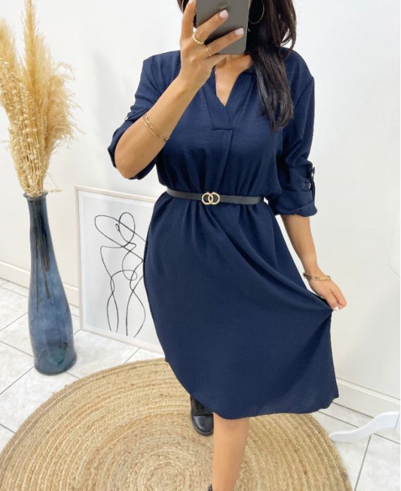 ROBE TUNIQUE OVERSIZE + CEINTURE OFFERTE AH264 BLEU MARINE