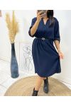 ROBE TUNIQUE OVERSIZE + CEINTURE OFFERTE AH264 BLEU MARINE