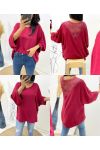 TOP OVERSIZE BACK LACE AH226 BORDEAUX