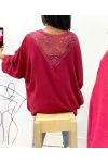 TOP OVERSIZE BACK LACE AH226 BORDEAUX