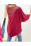 TOP OVERSIZE BACK LACE AH226 BORDEAUX