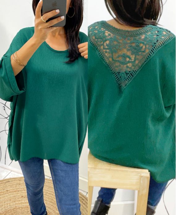 TOP OVERSIZE BACK LACE AH226 EMERALD VERDE