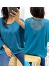 TOP OVERSIZE BACK LACE AH226 BLU OLIO