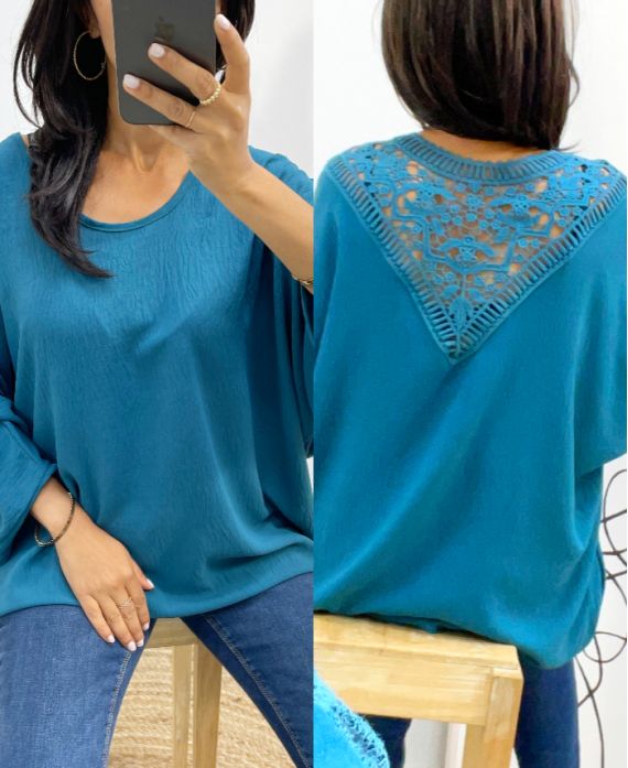 TOP OVERSIZED BACK LACE AH226 OIL BLUE