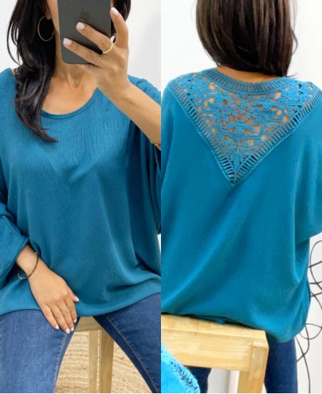 TOP OVERSIZED BACK LACE AH226 OIL BLUE