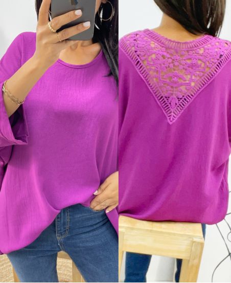 TOP OVERSIZE BACK LACE AH226 PRUNE