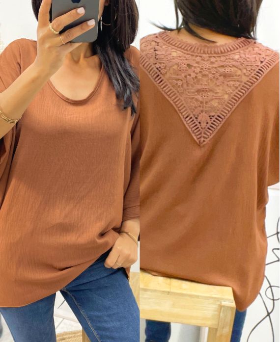 TOP OVERSIZE DOS DENTELLE AH226 AH226 CAMEL