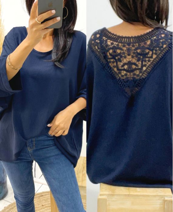 TOP OVERSIZE BACK LACE AH226 AZUL MARINO