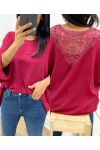 TOP OVERSIZE BACK LACE AH226 BORDEAUX