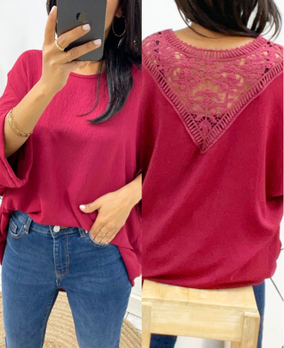 TOP OVERSIZE BACK LACE AH226 BORDEAUX