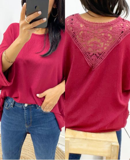 TOP OVERSIZE BACK LACE AH226 BURDEOS