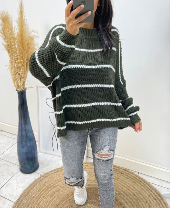 STRIPED SWEATER AH158 KAKI