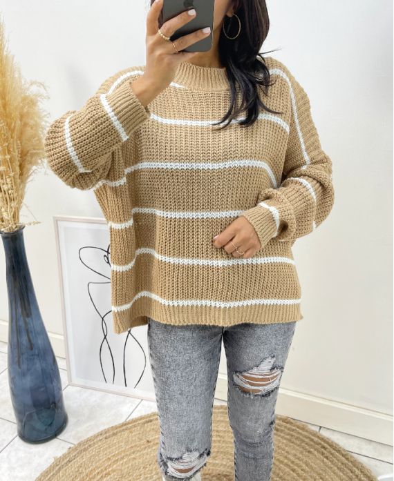 STRIPED PULLOVER AH158 CAMEL