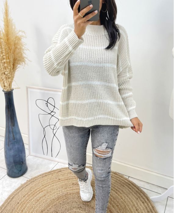 STRIPED SWEATER AH158 BEIGE