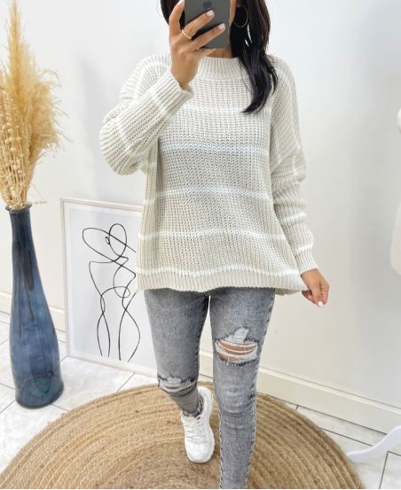 GESTREIFTER PULLOVER AH158 BEIGE