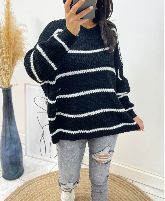 STRIPED SWEATER AH158 BLACK