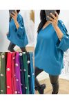 OVERSIZED TOP MET FANCY BUTTON AH326 PETROLE BLAUW